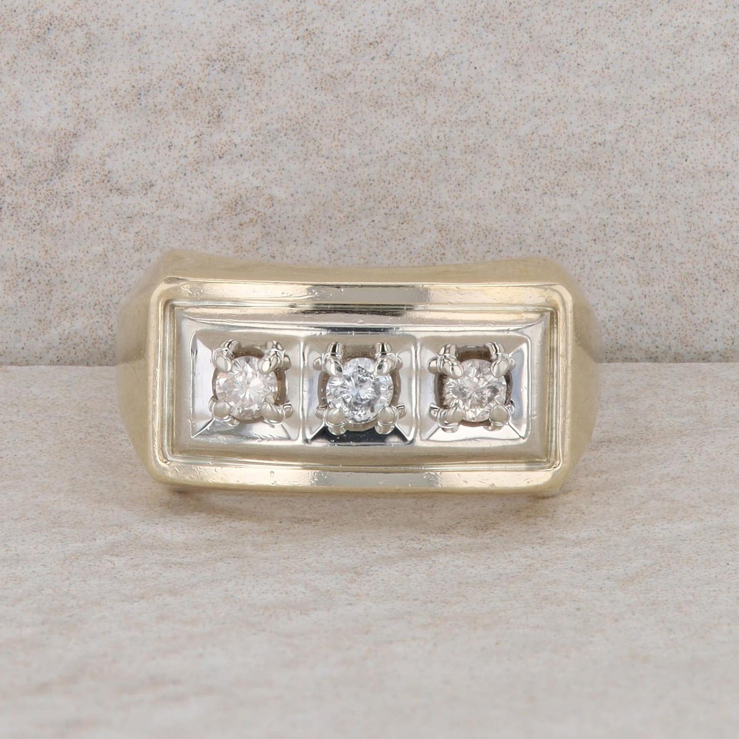 10k Yellow Gold Three Diamond Men's Ring