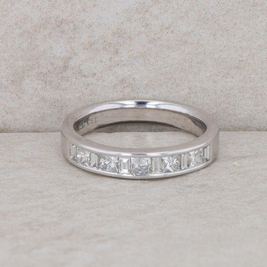 14k White Gold Princess Cut and Baguette Diamond Band