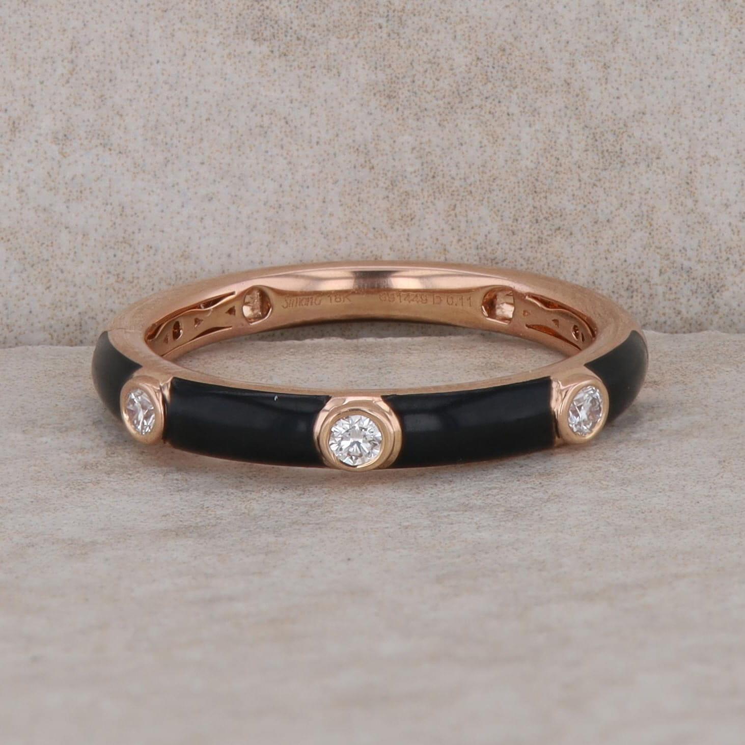 Simon G. 18k Rose Gold Black Enamel and Diamond Band