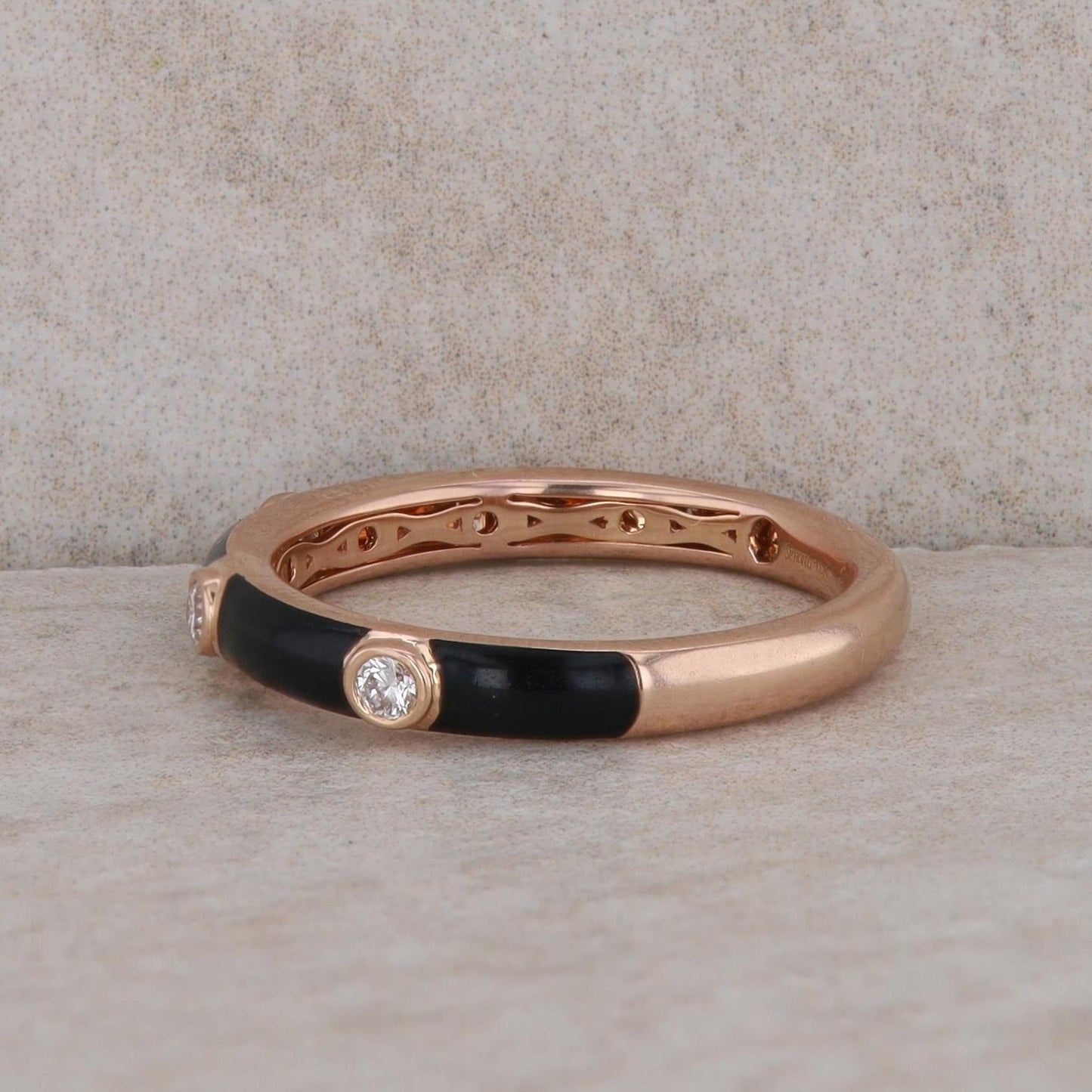 Simon G. 18k Rose Gold Black Enamel and Diamond Band