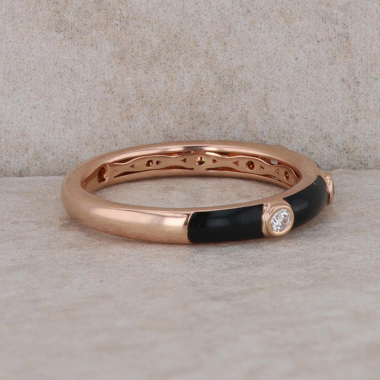 Simon G. 18k Rose Gold Black Enamel and Diamond Band