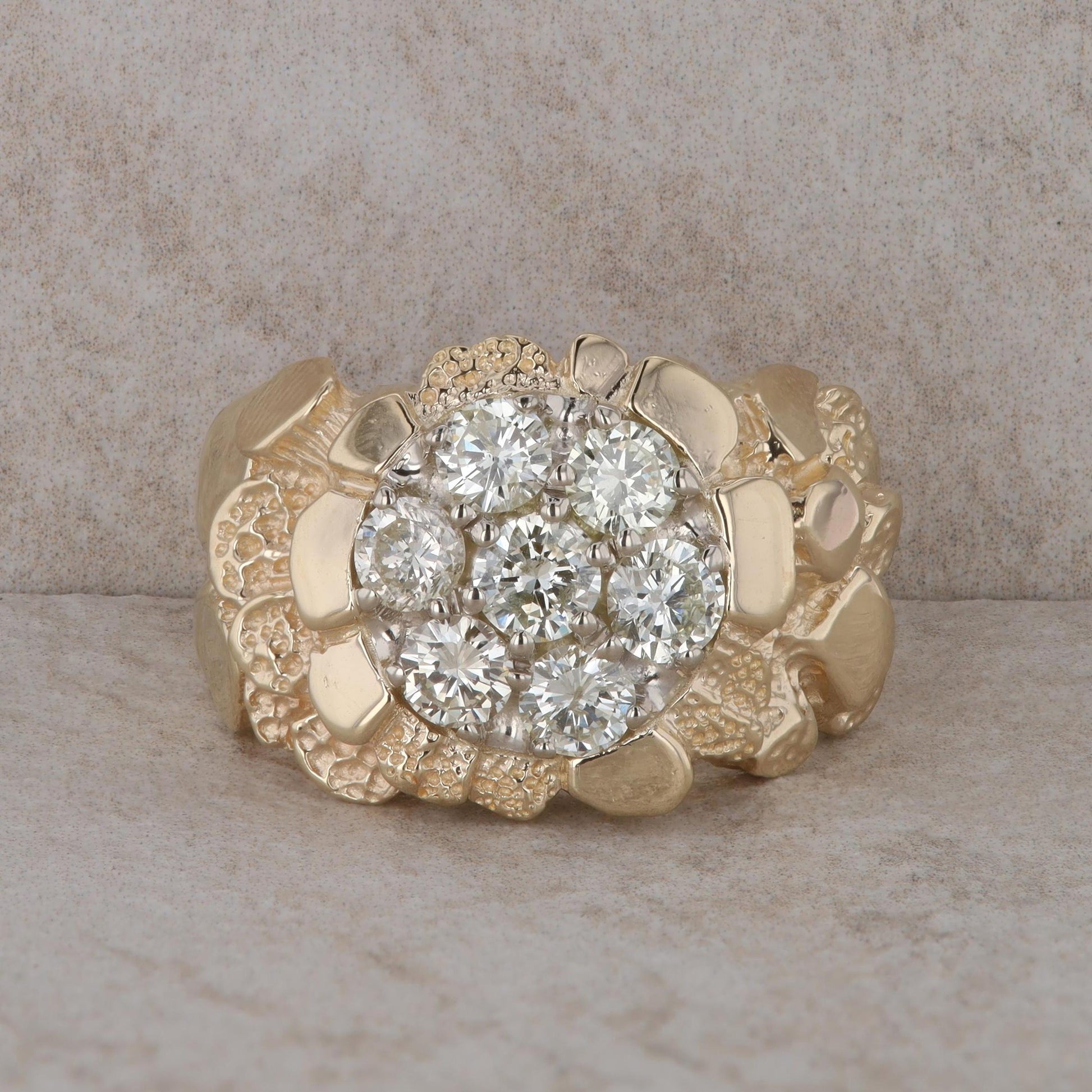 14k Yellow Gold Men's Nugget and Diamond Ring