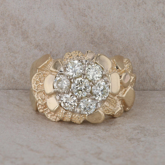 14k Yellow Gold Men's Nugget and Diamond Ring