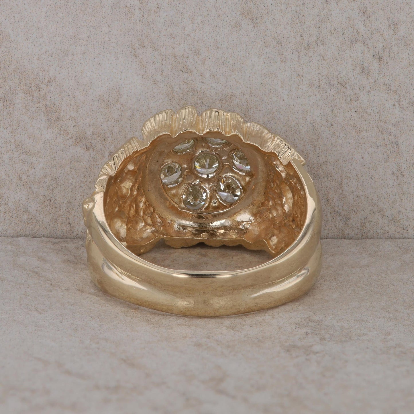 14k Yellow Gold Men's Nugget and Diamond Ring