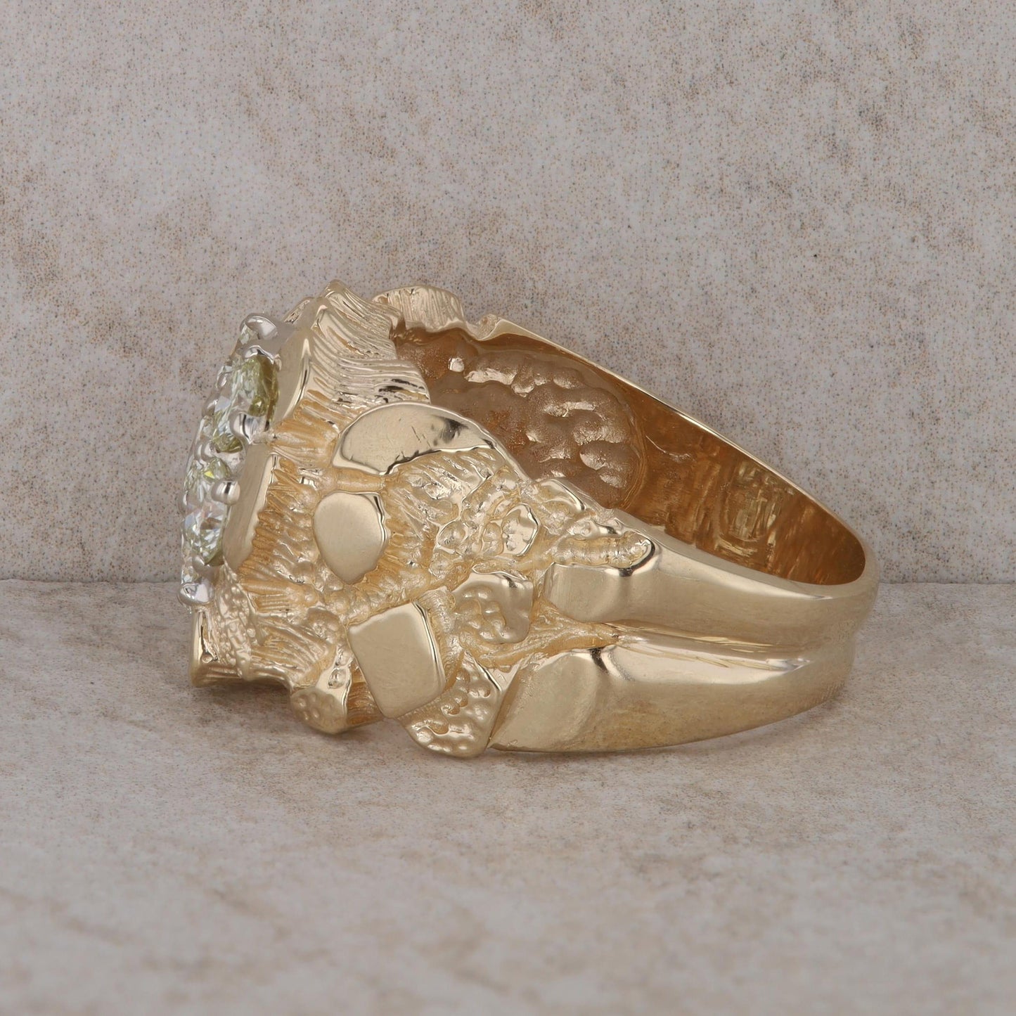 14k Yellow Gold Men's Nugget and Diamond Ring