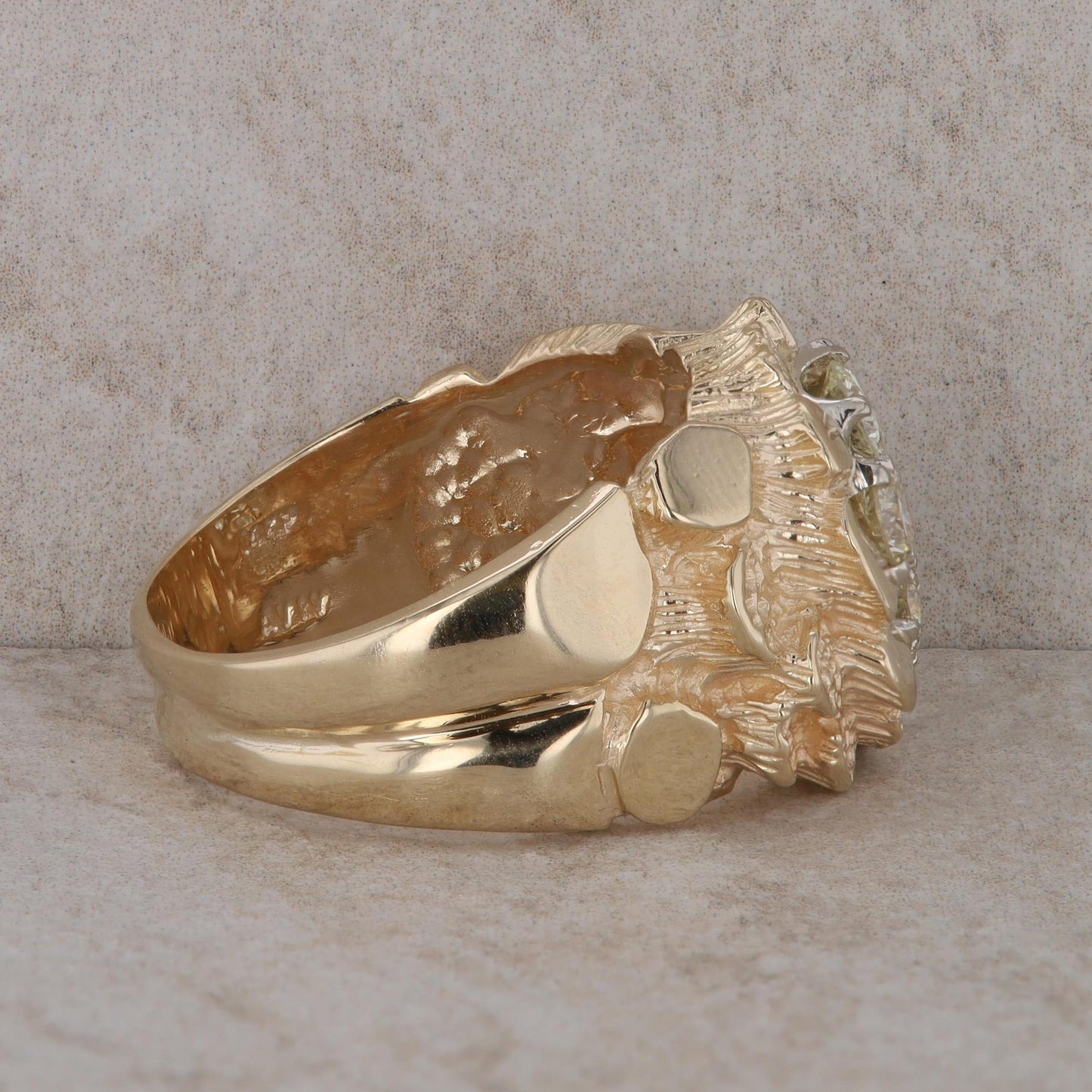 14k Yellow Gold Men's Nugget and Diamond Ring