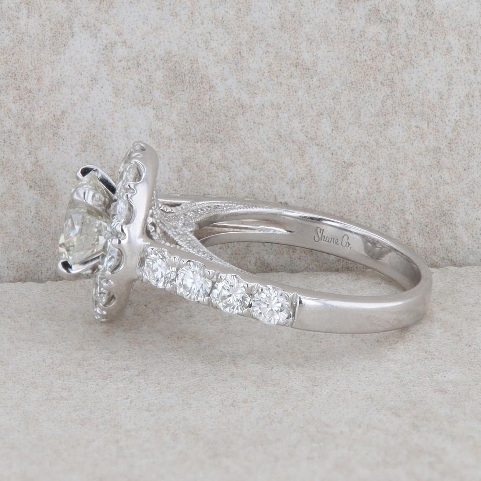 14k White Gold Shane & Co Diamond Halo Engagement Ring