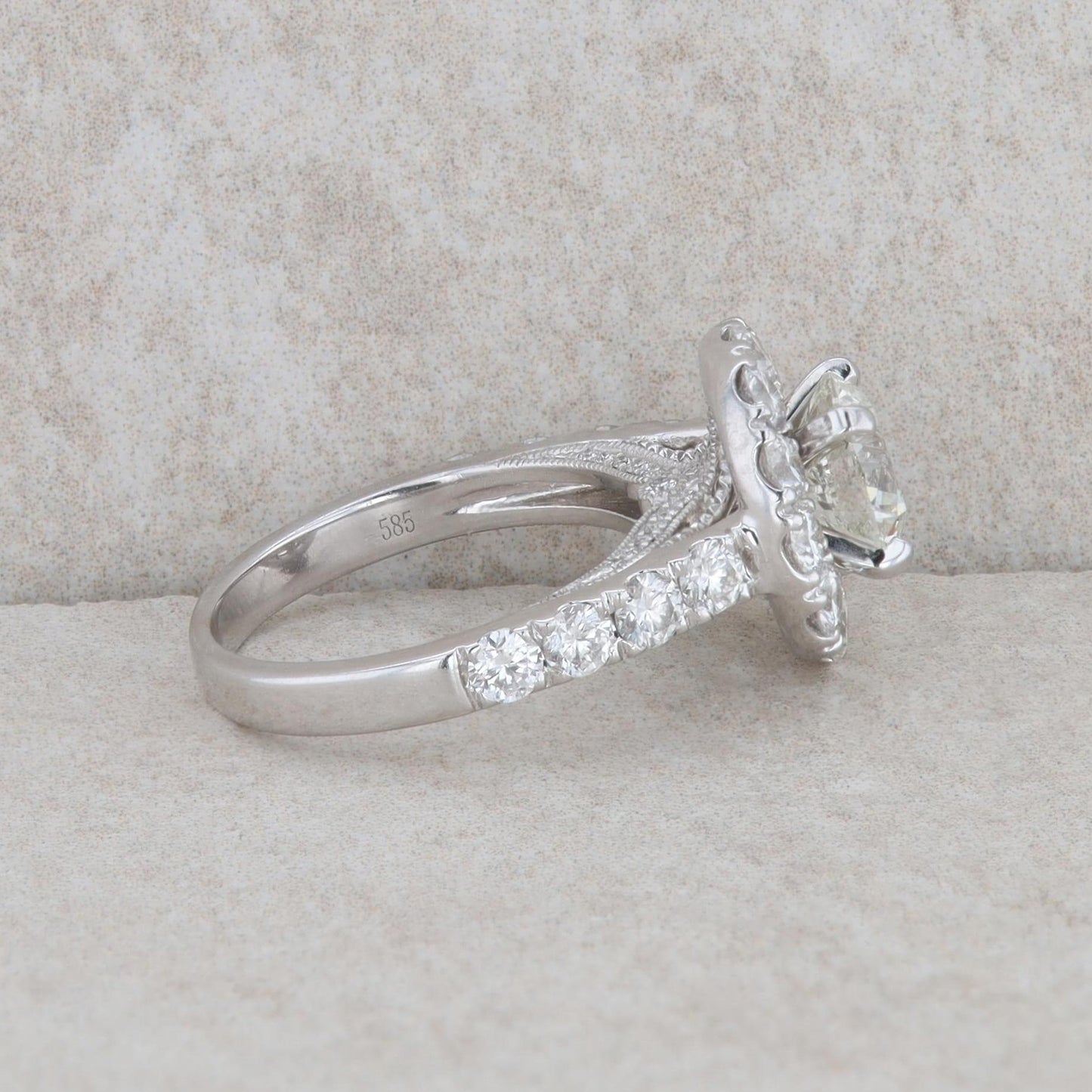 14k White Gold Shane & Co Diamond Halo Engagement Ring