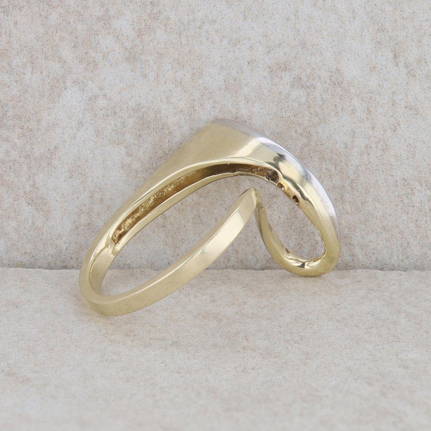 14k Yellow Gold Ribbon Diamond Square Fashion Ring