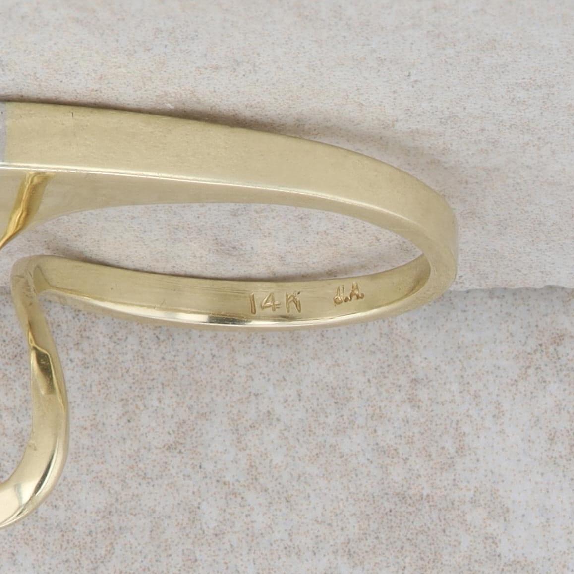 14k Yellow Gold Ribbon Diamond Square Fashion Ring