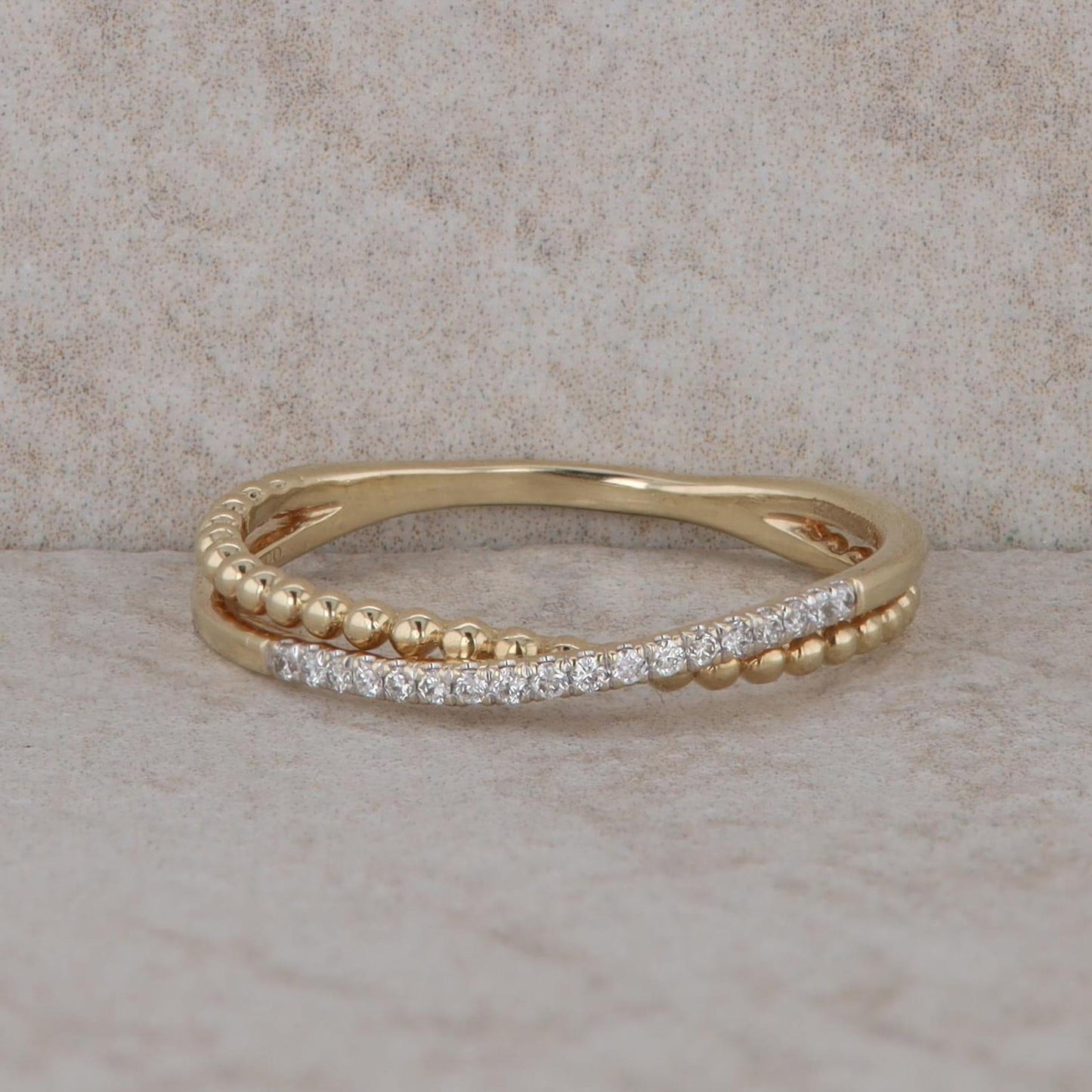 14k Yellow Gold Gabriel and Co Diamond Beaded Criss Cross Band