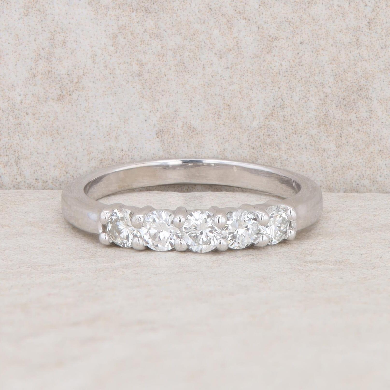 14k White Gold Five Diamond Band