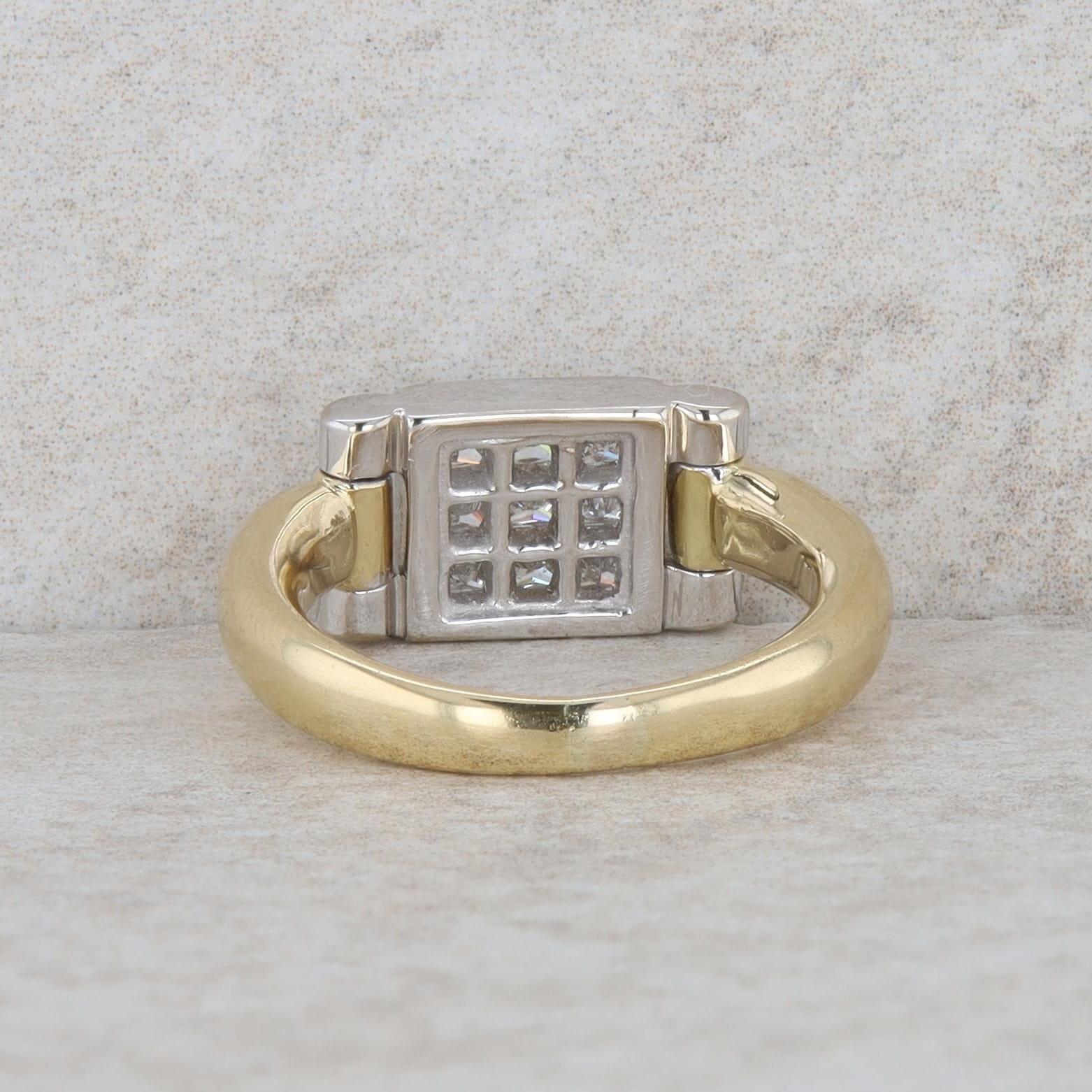 18k Yellow and White Gold Invisible Set Princess Ring
