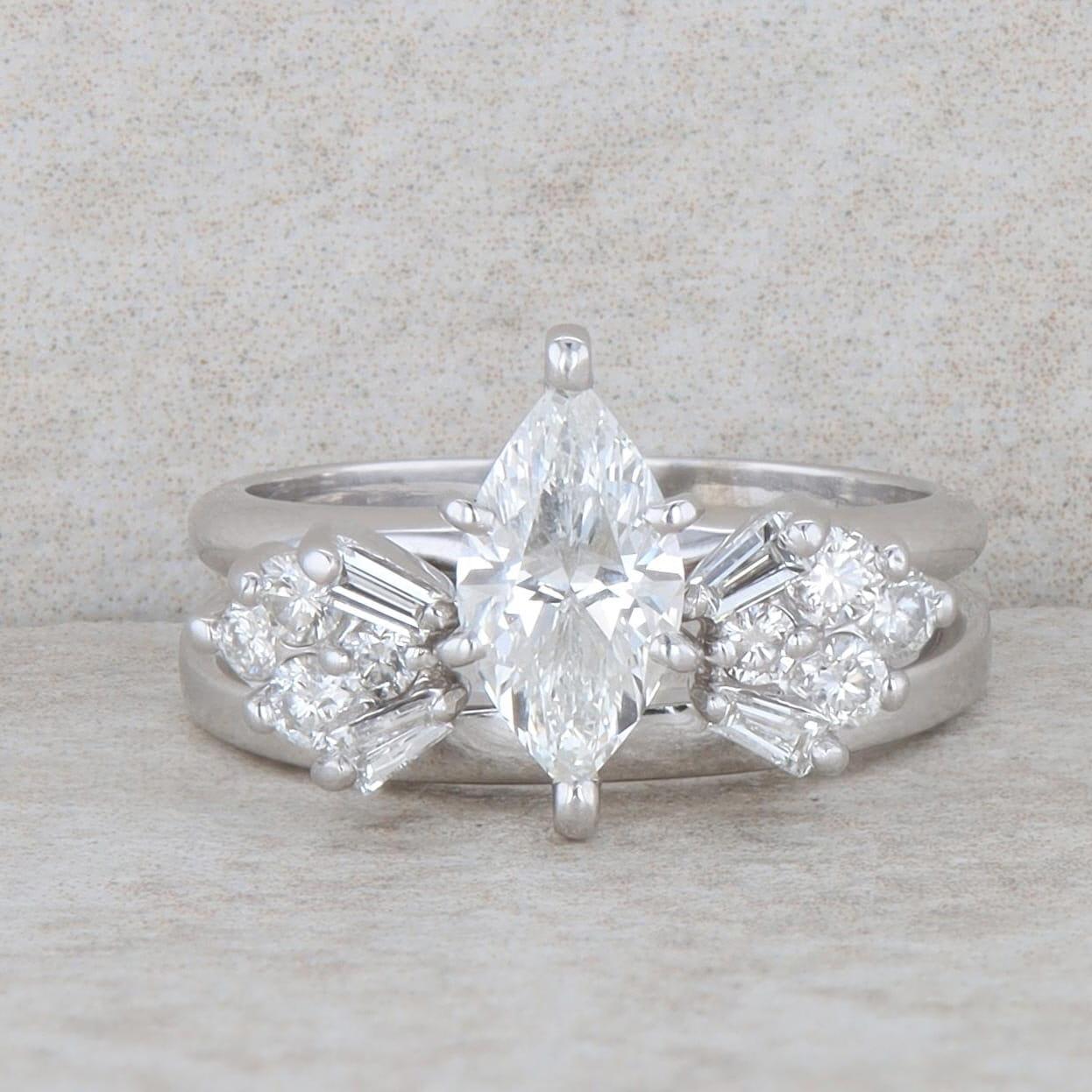 14k White Gold Marquise Diamond Solitaire + 14k White Gold Diamond Wrap