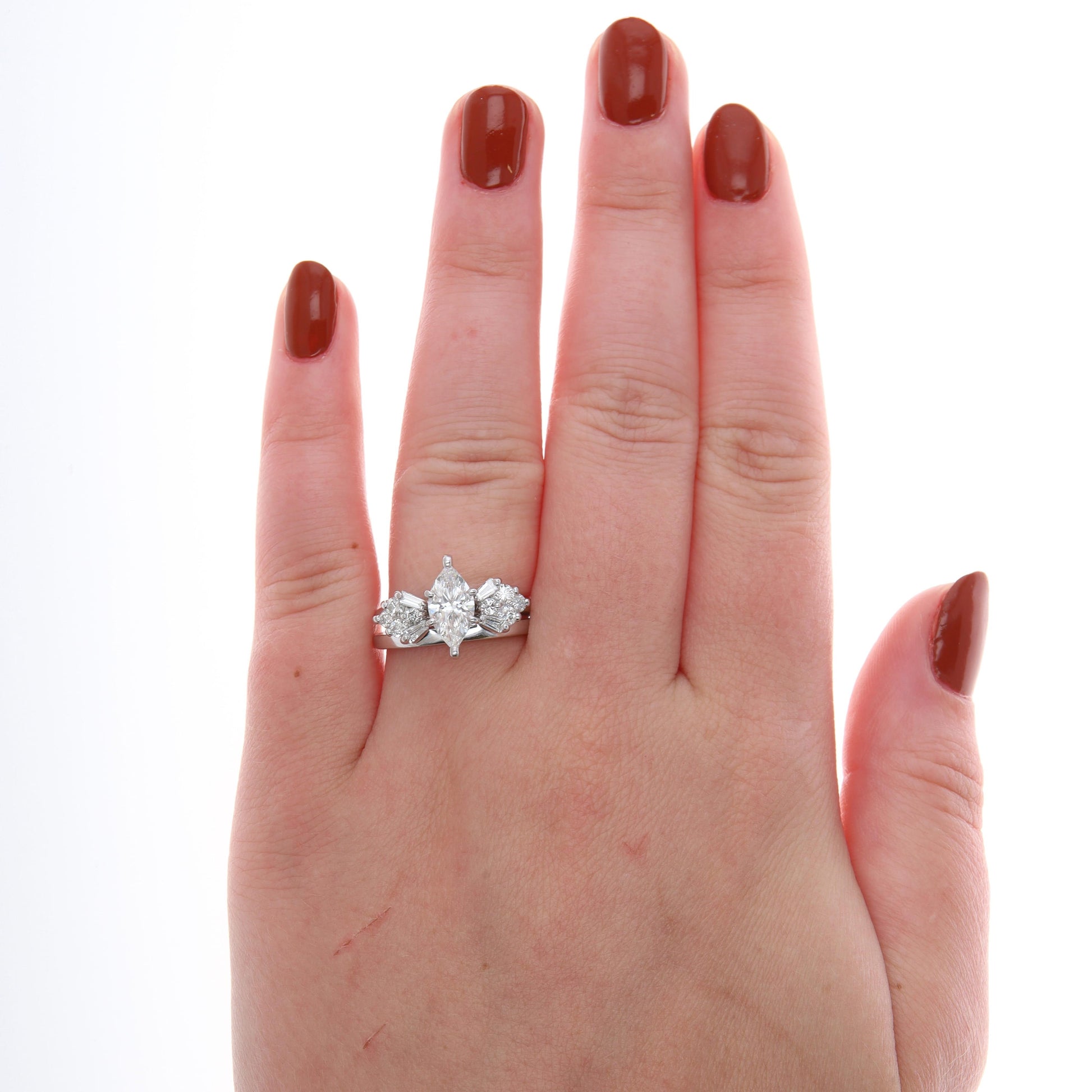 14k White Gold Marquise Diamond Solitaire + 14k White Gold Diamond Wrap