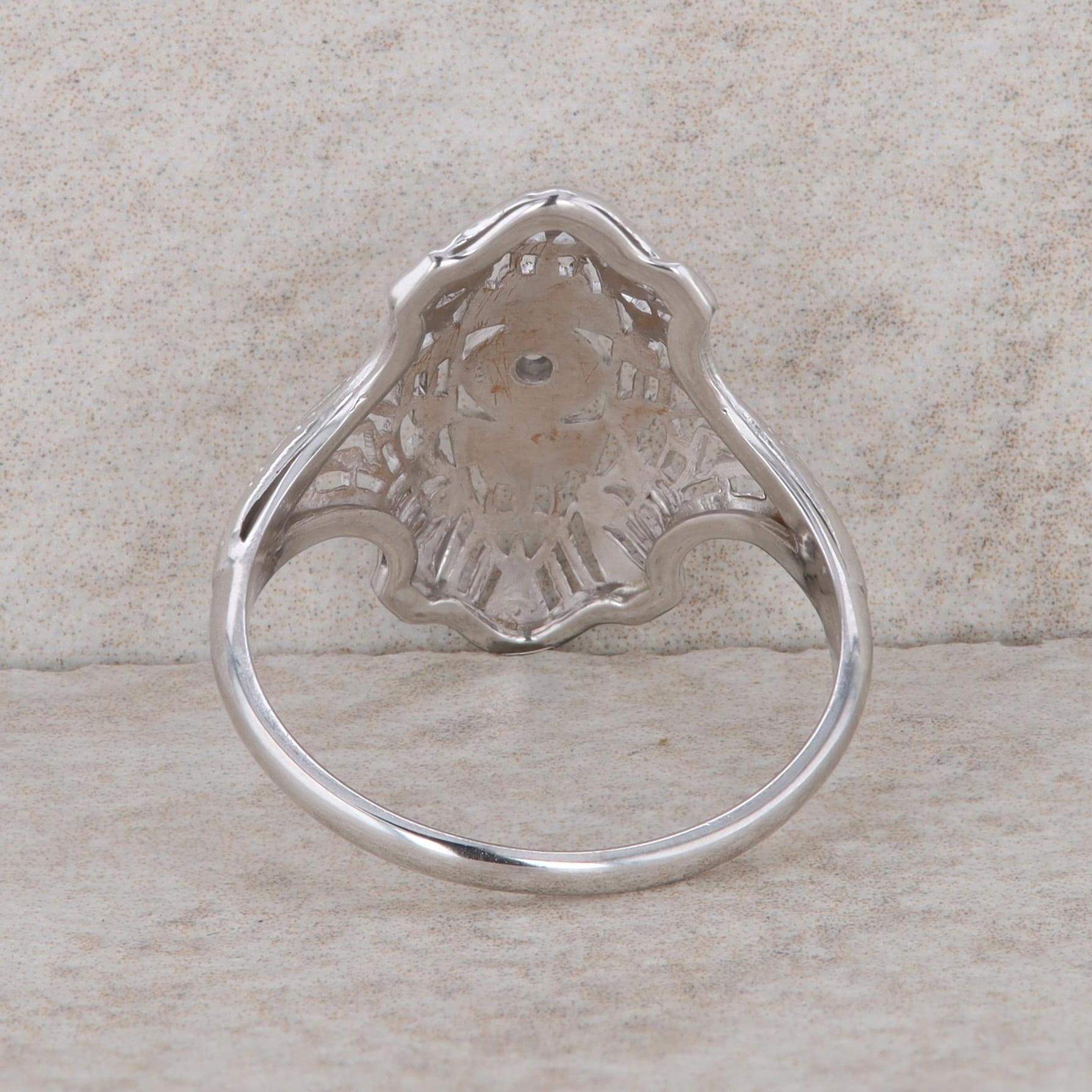 14k White Gold Diamond Vintage Filigree Ring