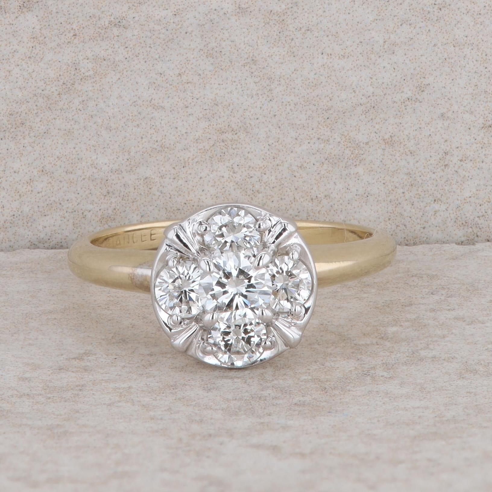 14k White and Yellow Gold Diamond Cluster Ring