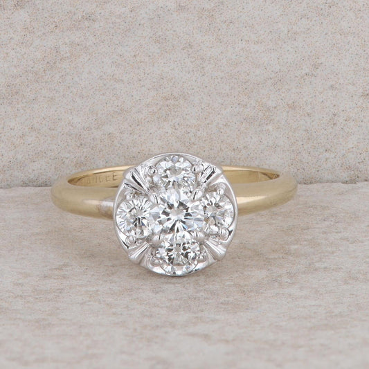 14k White and Yellow Gold Diamond Cluster Ring