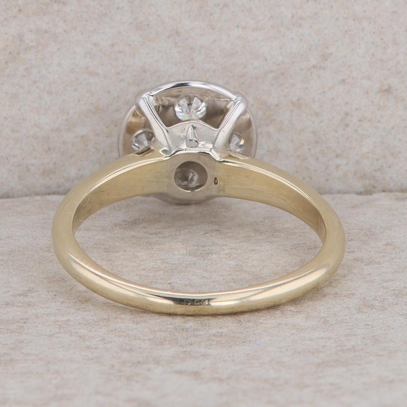 14k White and Yellow Gold Diamond Cluster Ring