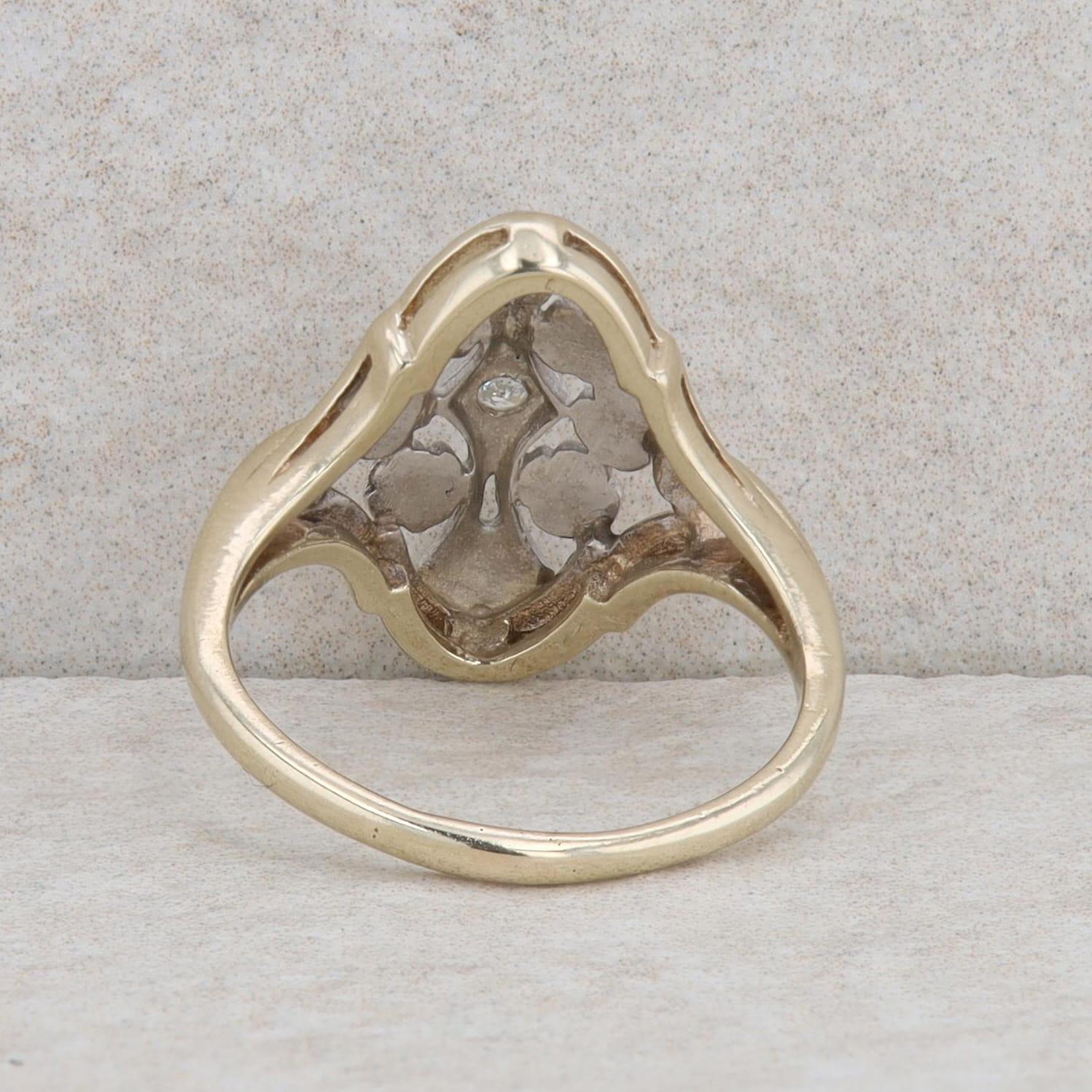 14k Yellow Gold and White Gold Filigree Diamond Ring