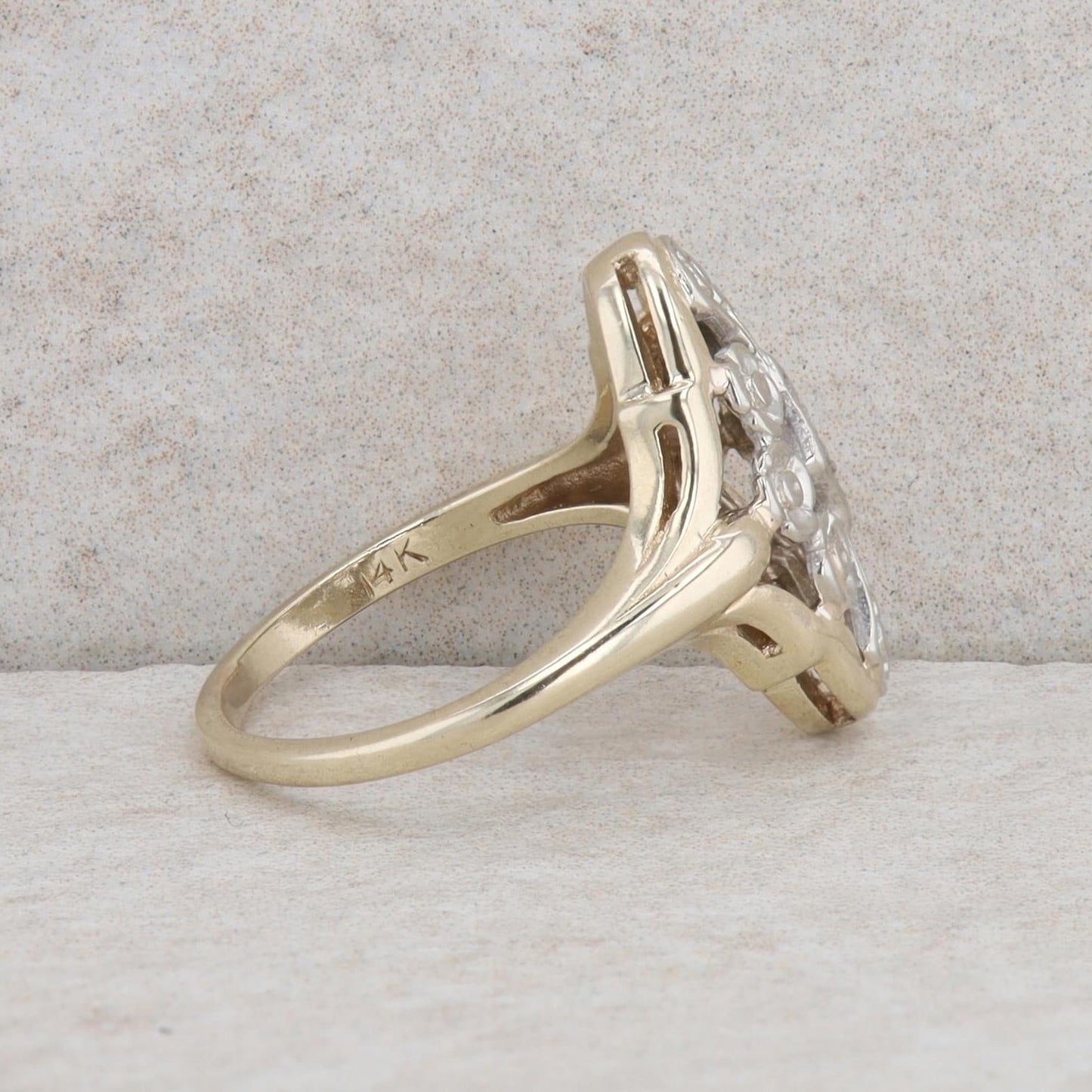 14k Yellow Gold and White Gold Filigree Diamond Ring