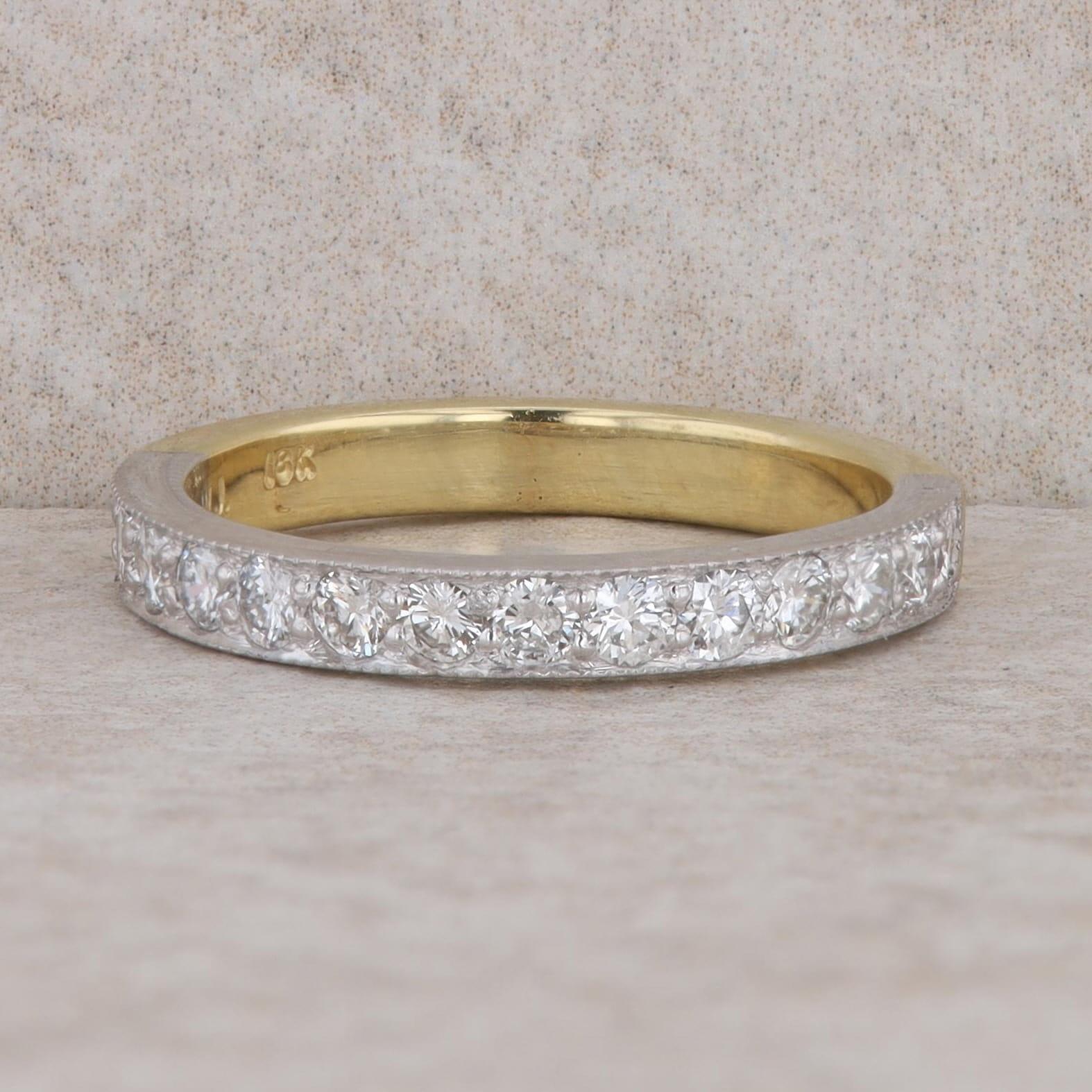 18k Yellow and White Gold Diamond Milgrain Band