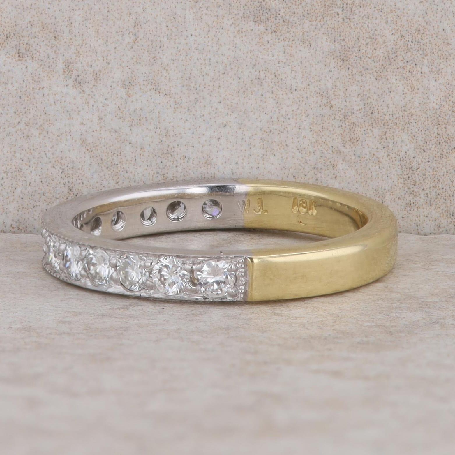 18k Yellow and White Gold Diamond Milgrain Band