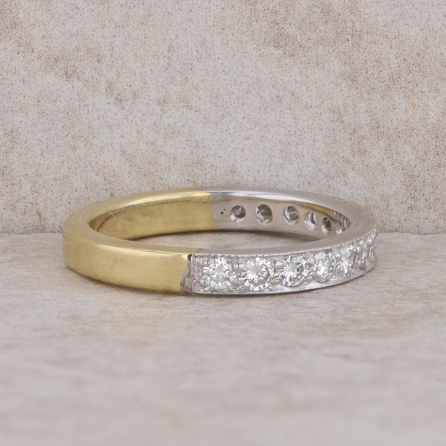 18k Yellow and White Gold Diamond Milgrain Band