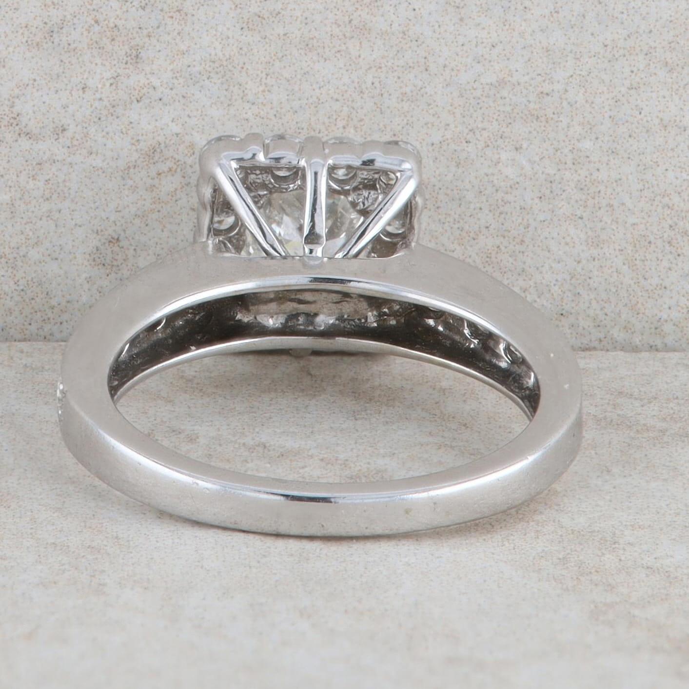 14k White Gold Princess Cut Diamond Halo Engagement Ring