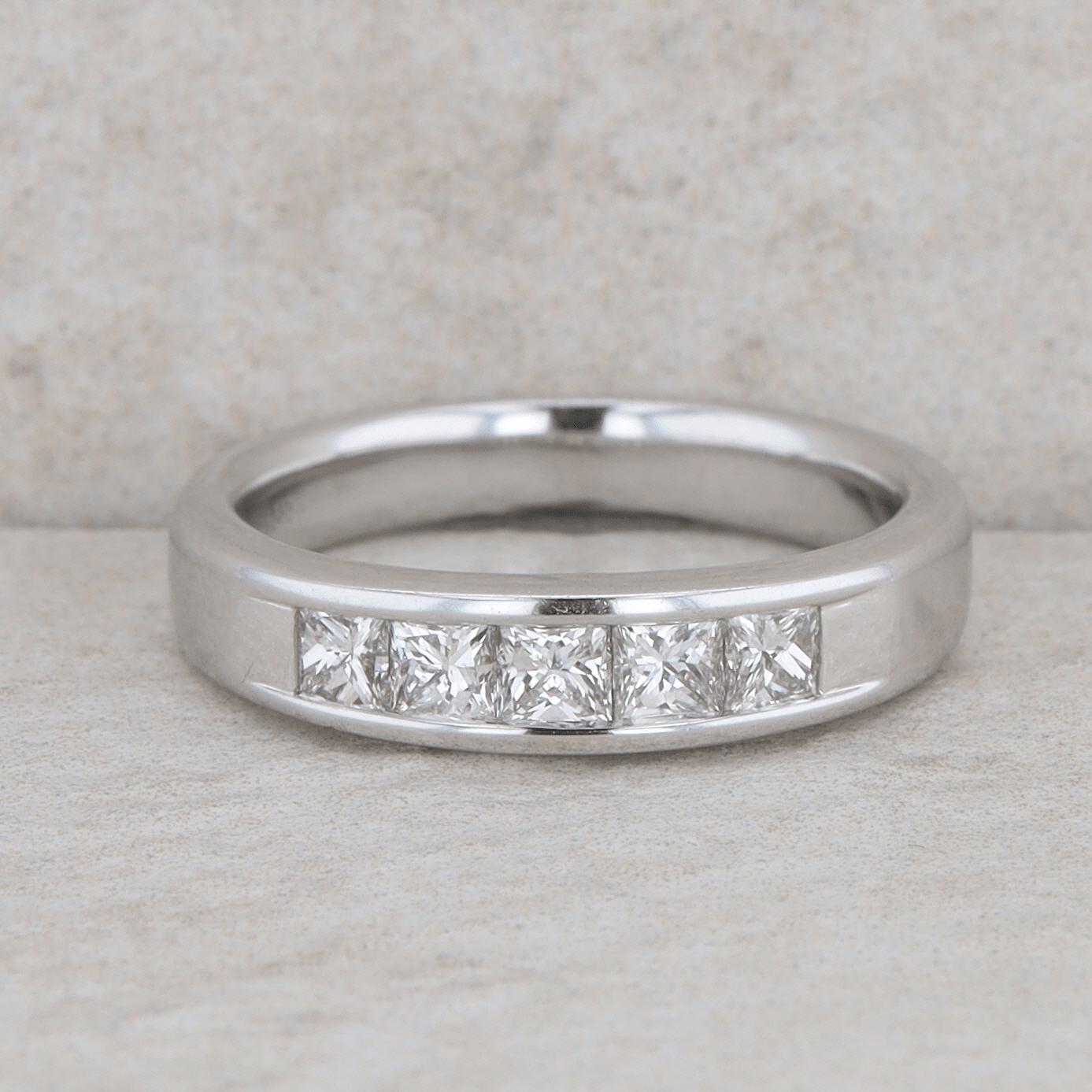 14k White Gold Five Princess Cut Diamond Band