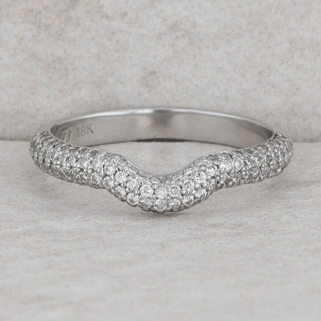 14k White Gold Pave Diamond Curved Wedding Band