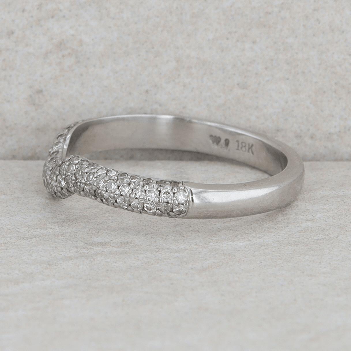 14k White Gold Pave Diamond Curved Wedding Band