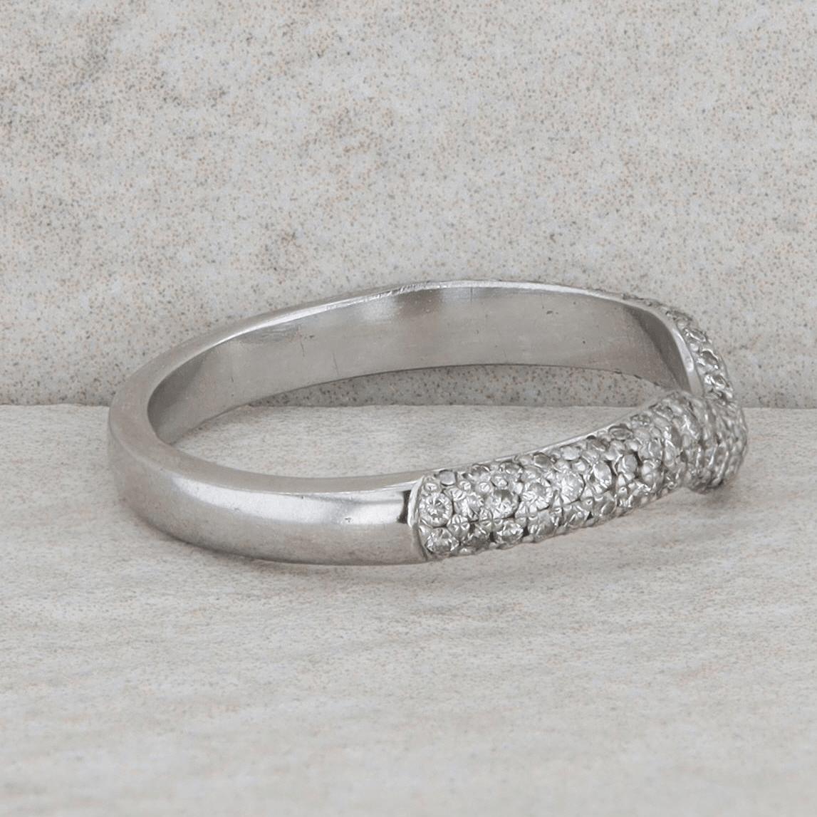 14k White Gold Pave Diamond Curved Wedding Band