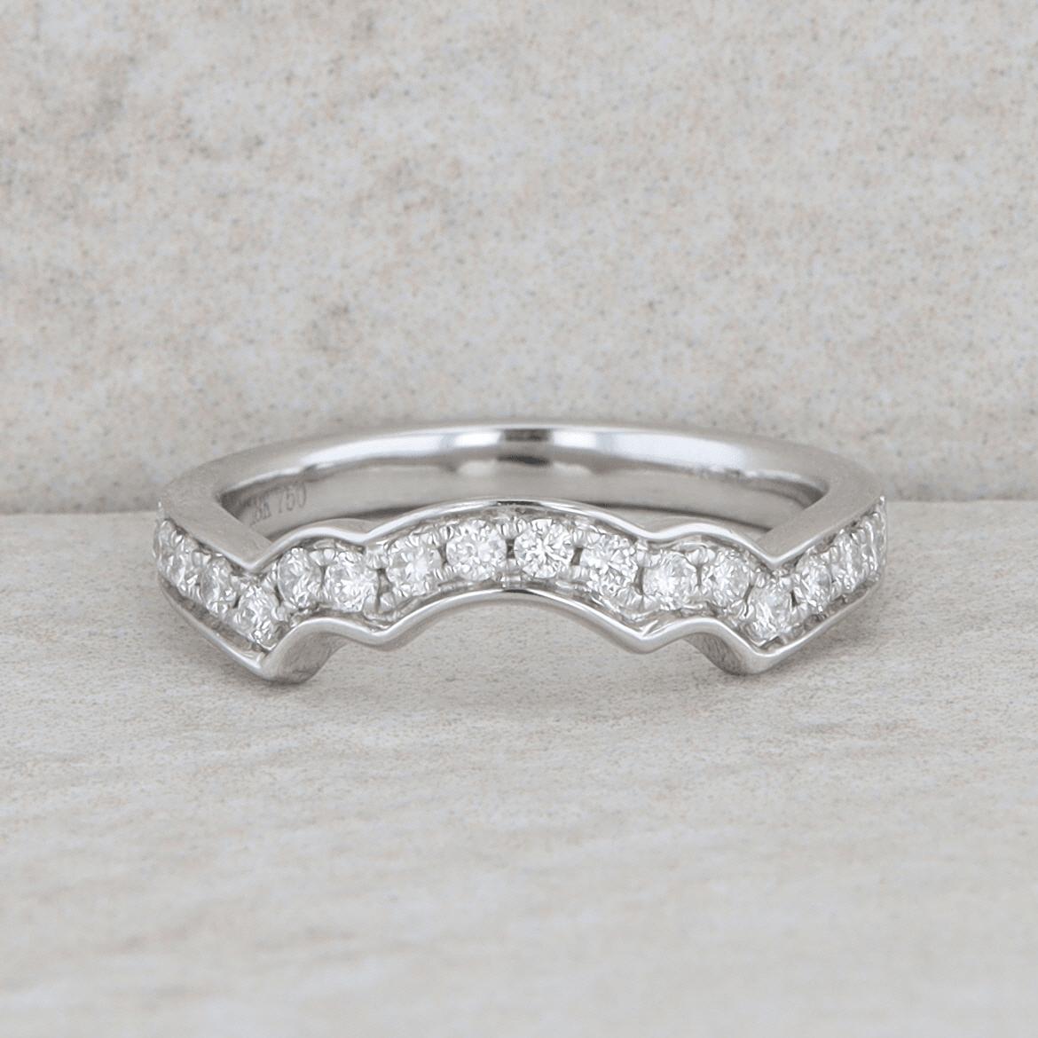 18k White Gold Curved Bead Set Channel Band