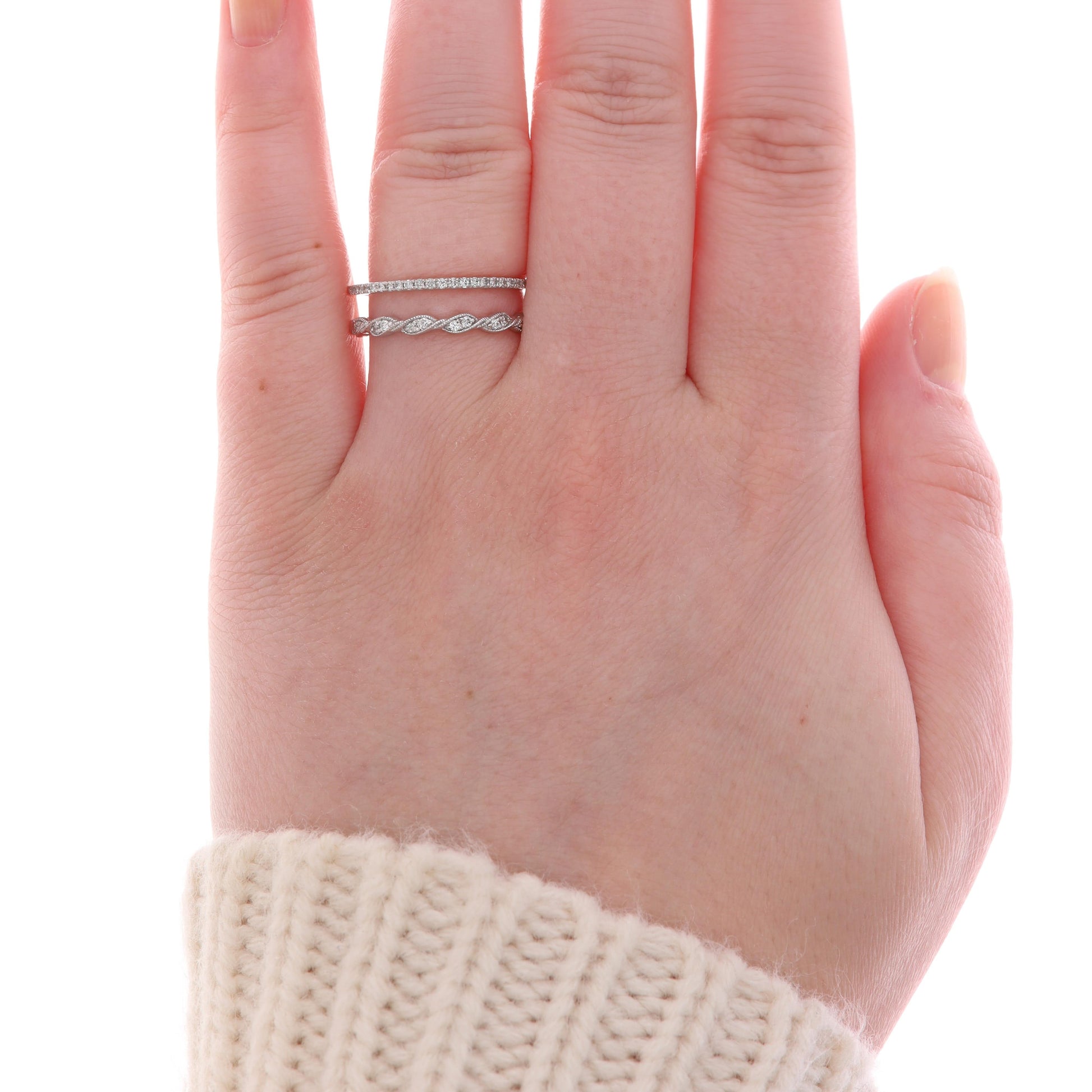 14k White Gold Diamond Twisted & Straight Insert Guard Ring