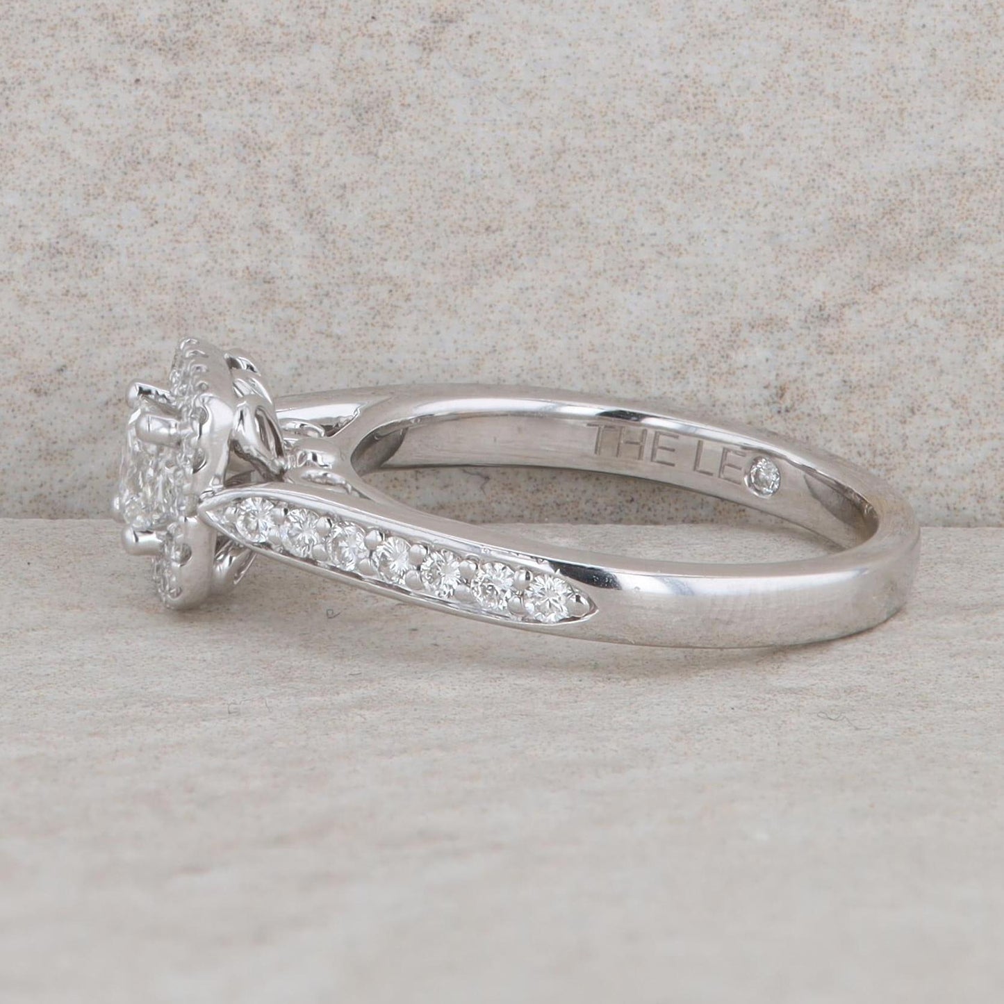 Leo Bridal 14k White Gold Princess Cut Halo Cathedral Engagement Ring