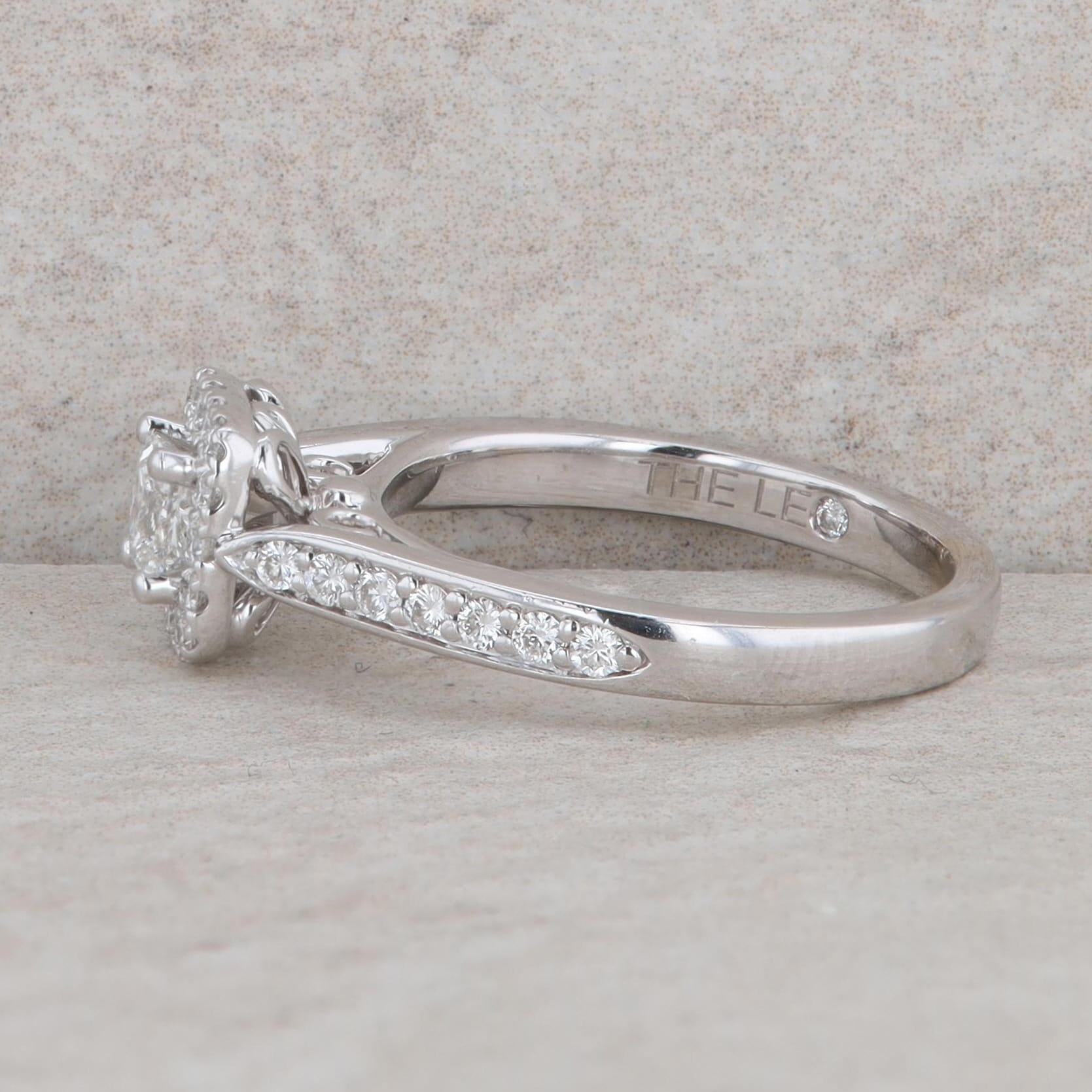 Leo Bridal 14k White Gold Princess Cut Halo Cathedral Engagement Ring