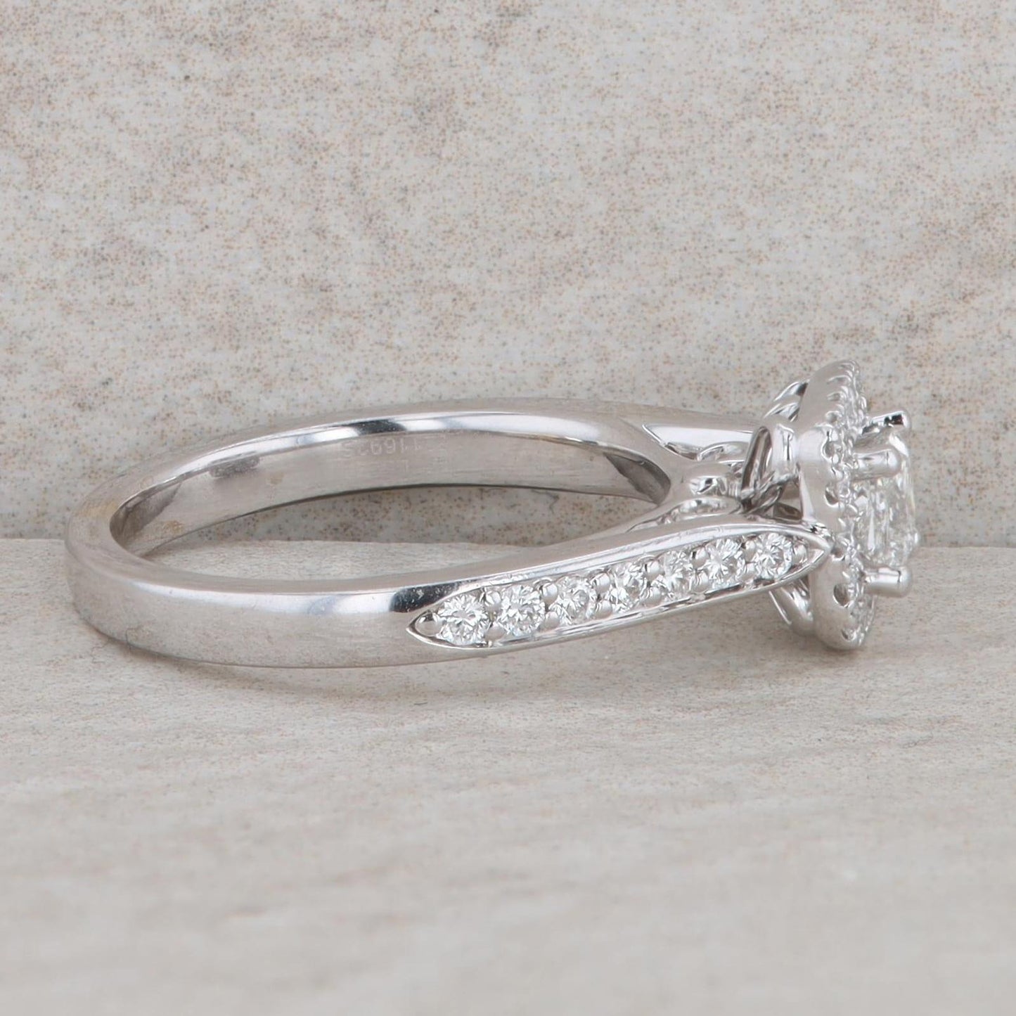 Leo Bridal 14k White Gold Princess Cut Halo Cathedral Engagement Ring