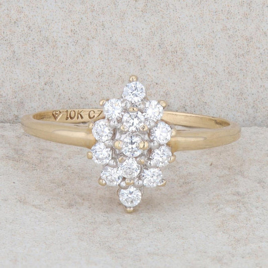 10k Yellow Gold 3/8 Carat Diamond Marquise Shaped Cluster Ring
