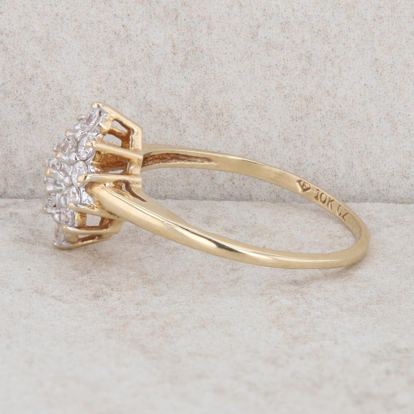 10k Yellow Gold 3/8 Carat Diamond Marquise Shaped Cluster Ring