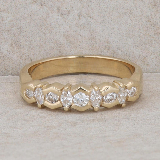 14k Yellow Gold Round & Marquise Diamond Channel & Prong Set Alternating Band