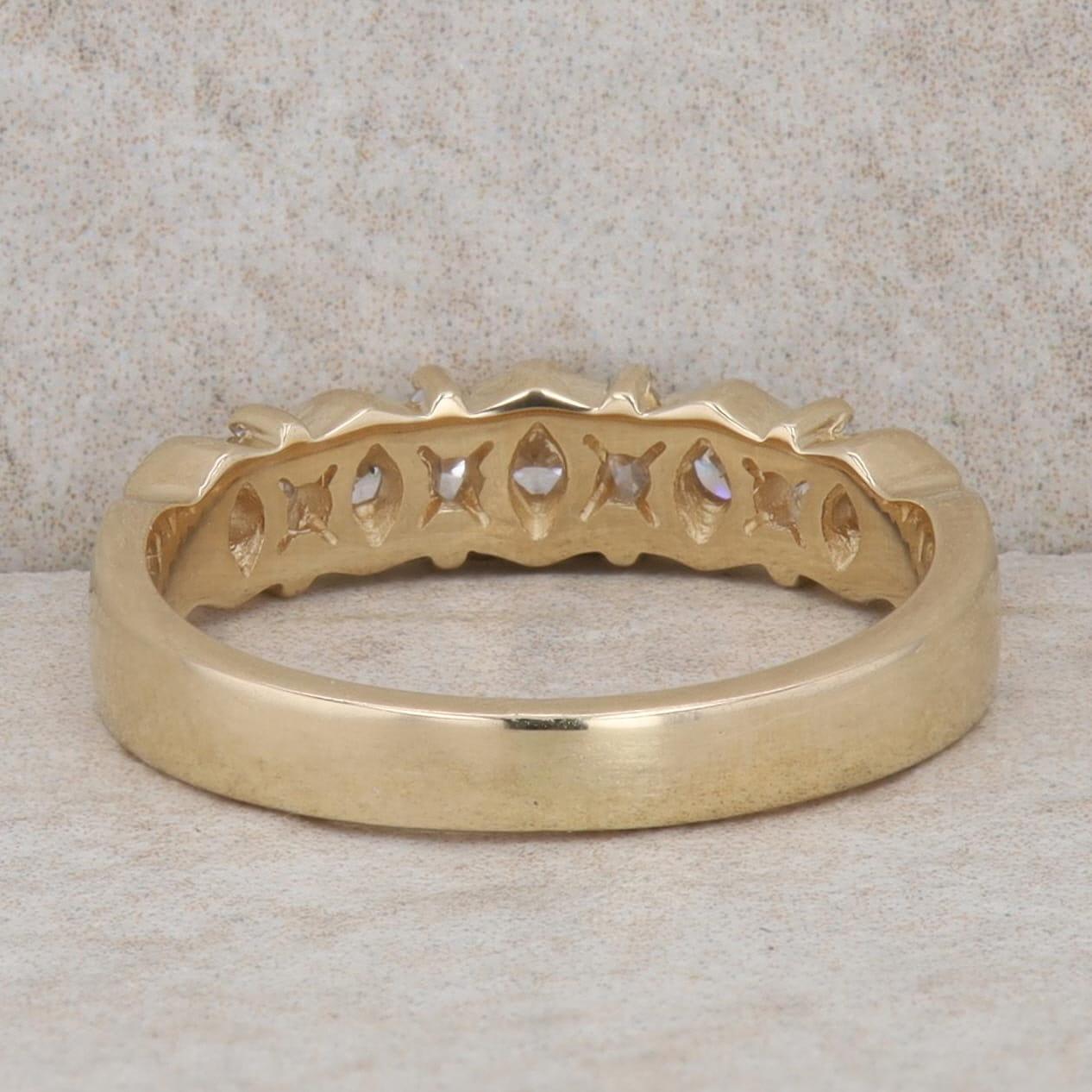 14k Yellow Gold Round & Marquise Diamond Channel & Prong Set Alternating Band