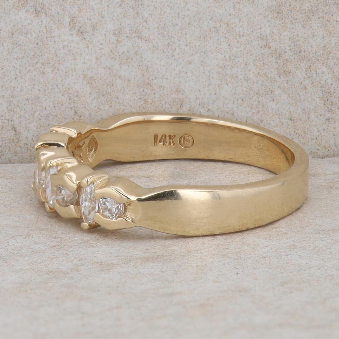 14k Yellow Gold Round & Marquise Diamond Channel & Prong Set Alternating Band