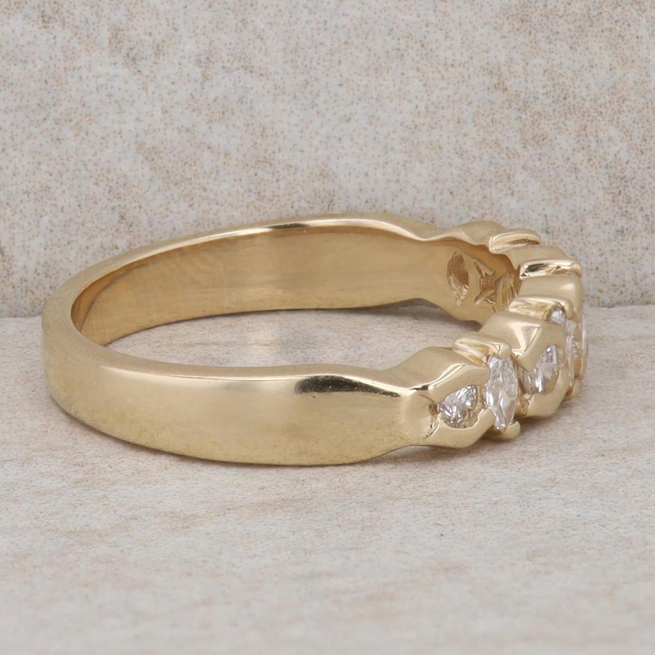 14k Yellow Gold Round & Marquise Diamond Channel & Prong Set Alternating Band