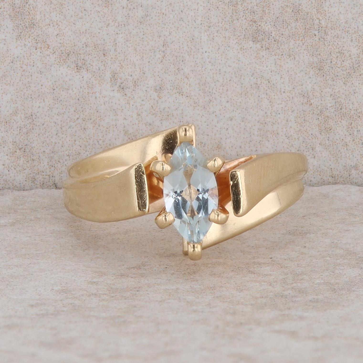 14k Yellow Gold Aquamarine Marquise Ring