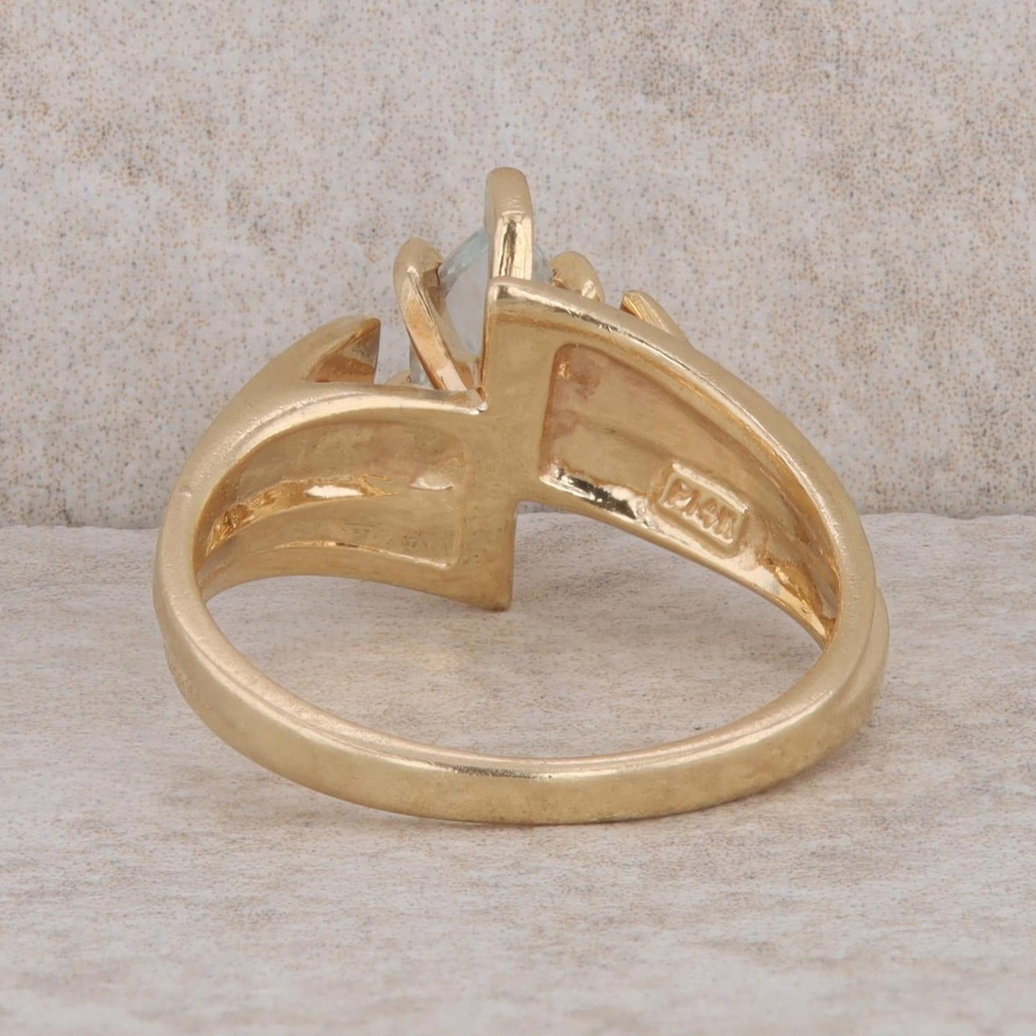 14k Yellow Gold Aquamarine Marquise Ring