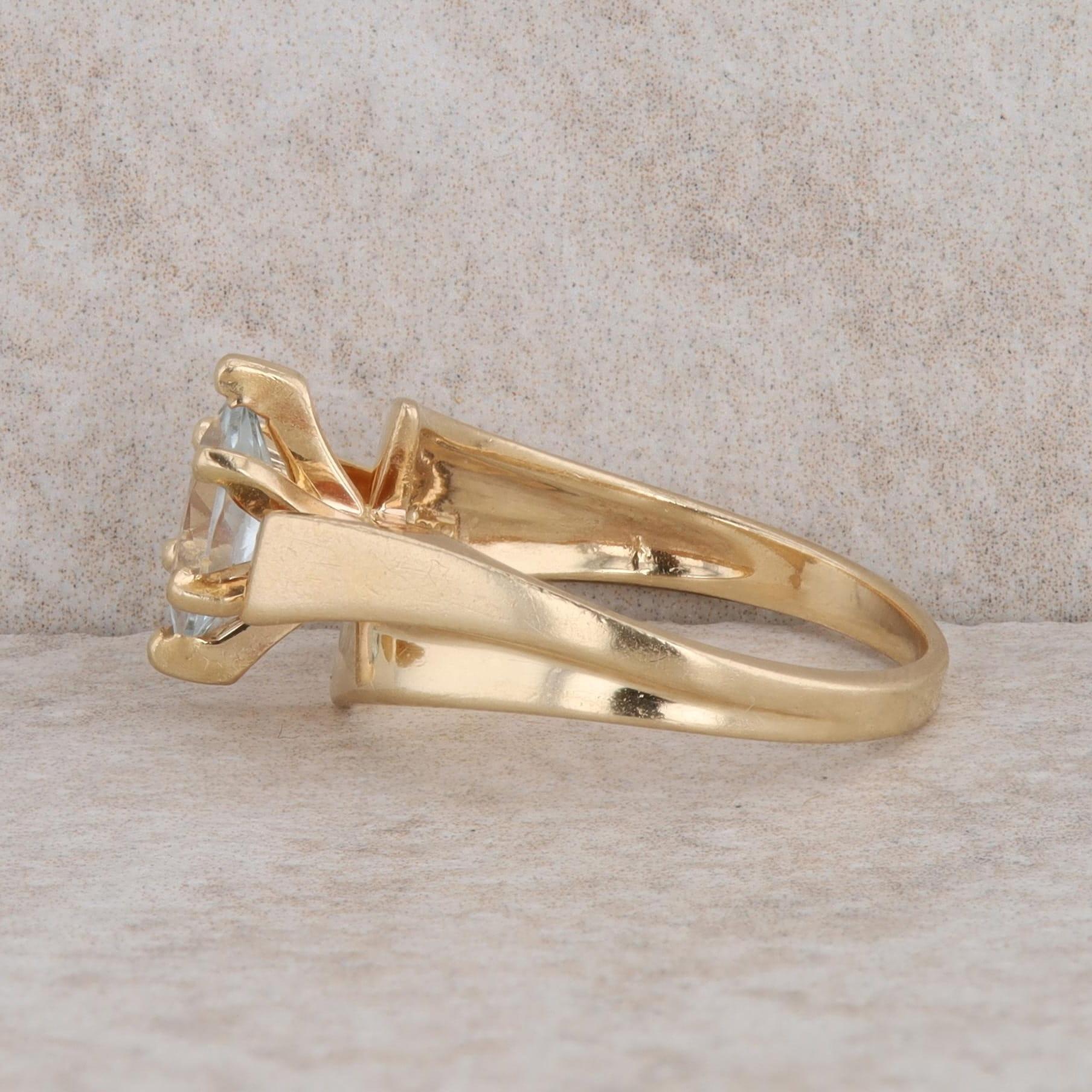 14k Yellow Gold Aquamarine Marquise Ring