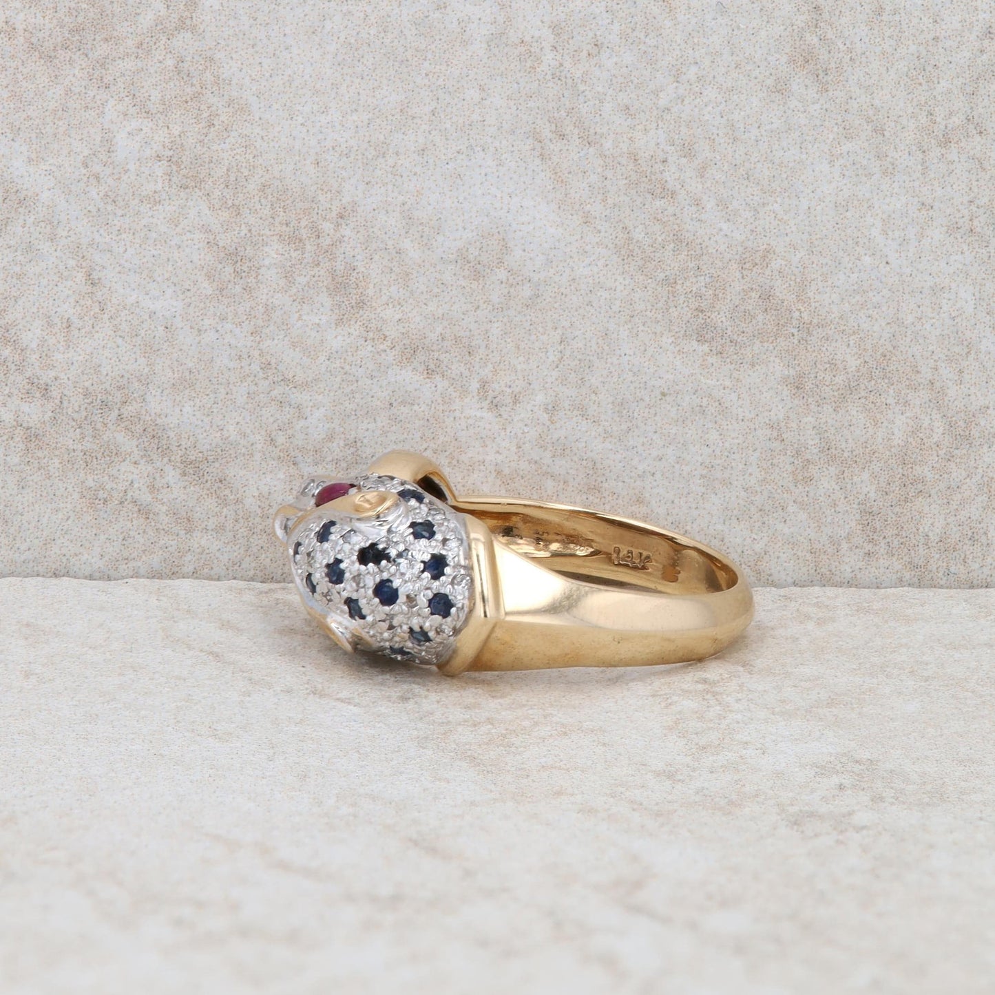 14k Two Tone Jaguar Ruby and Sapphire Ring