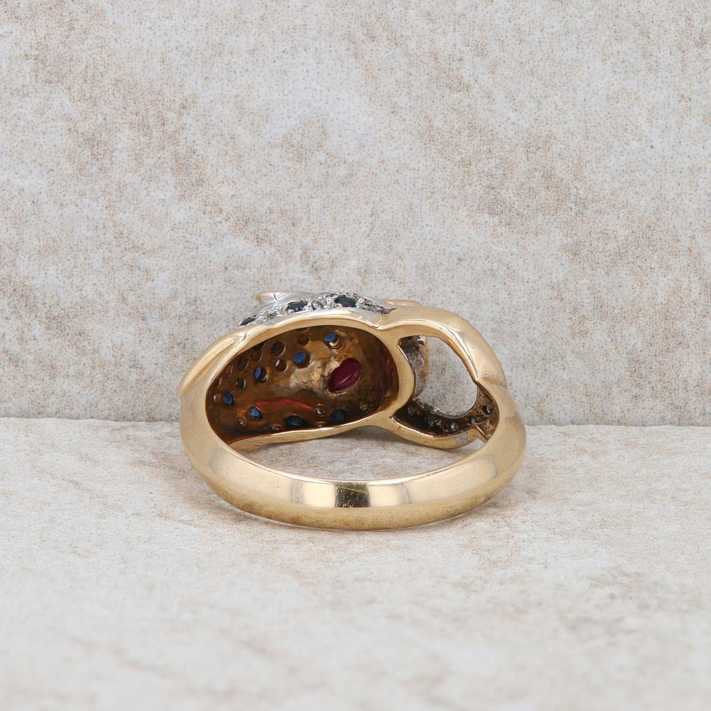 14k Two Tone Jaguar Ruby and Sapphire Ring