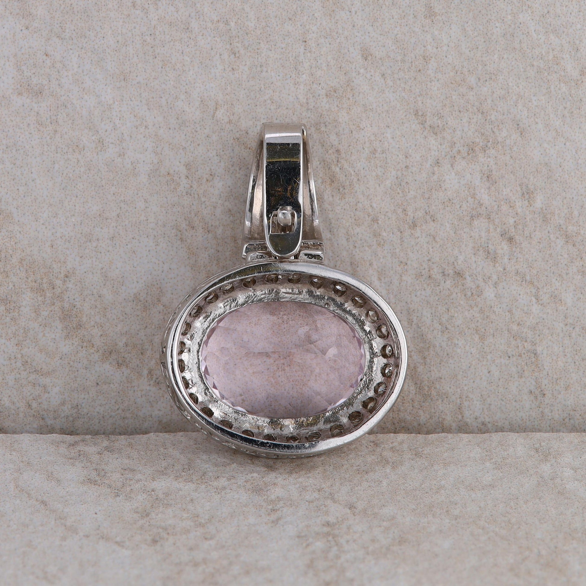 14k White Gold Kunzite and Diamond Oval Pendant